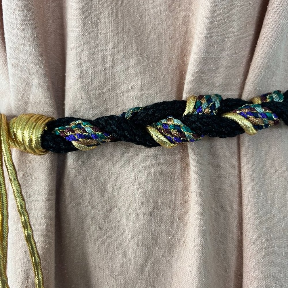 VTG Black Rope Braided Belt with Black/Gold Tassel - Picture 6 of 6